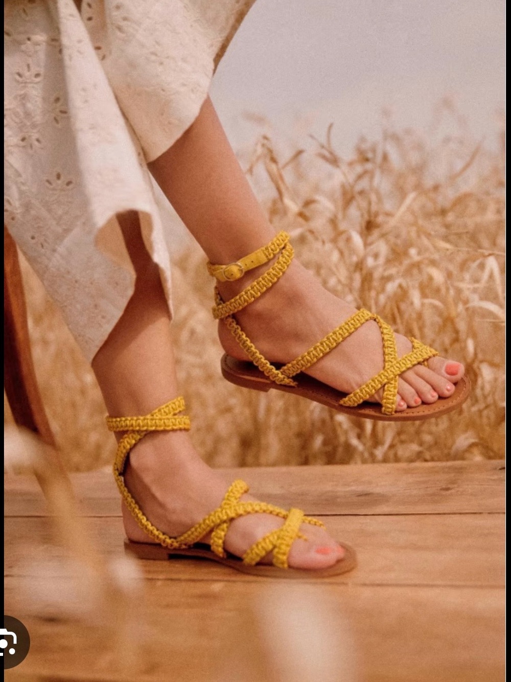 Sezane low Arthur  Braided Strap Flat Sandals in mustard